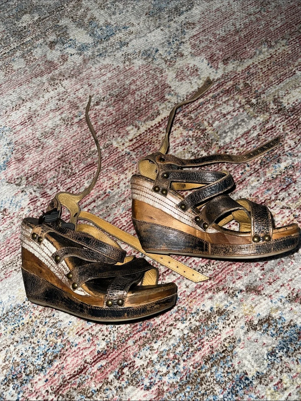 Bed Stu Leather Strappy Wedge Sandals-7
